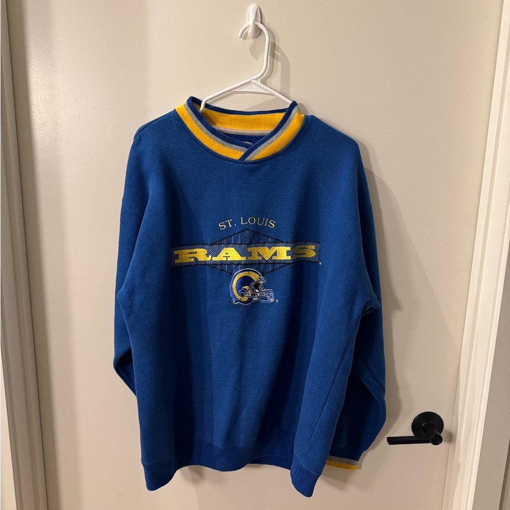 STARTER Men's Blue and Yellow St. Louis Rams Crewneck Sweater
